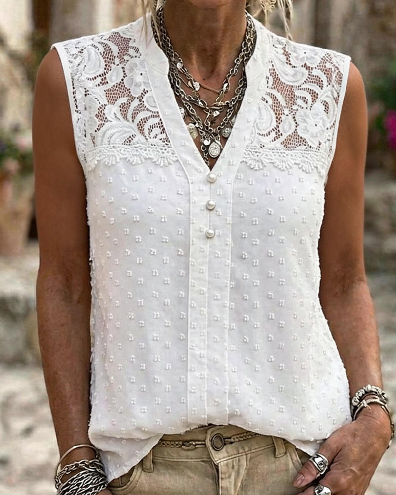 Débardeur Dentelle Jacquard Sans Manches