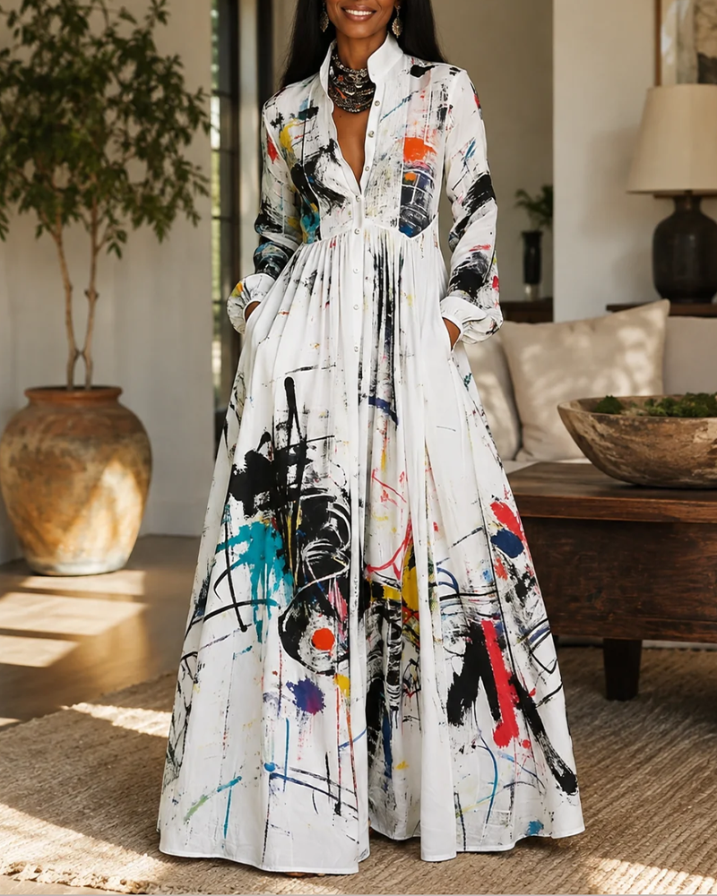 Robe Éclaboussure Artistique Graffiti Revers Chemise
