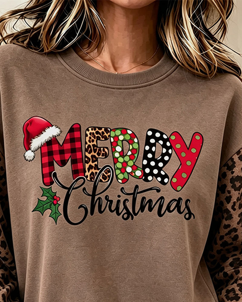 Sweatshirt Col Rond Imprimé Léopard