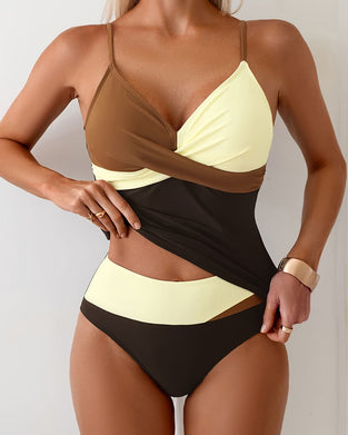 Tankini Taille Haute Bloc De Couleur
