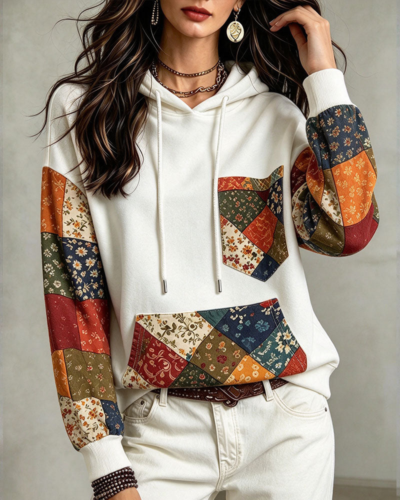 Hoodie Patchwork Imprimé Capuche