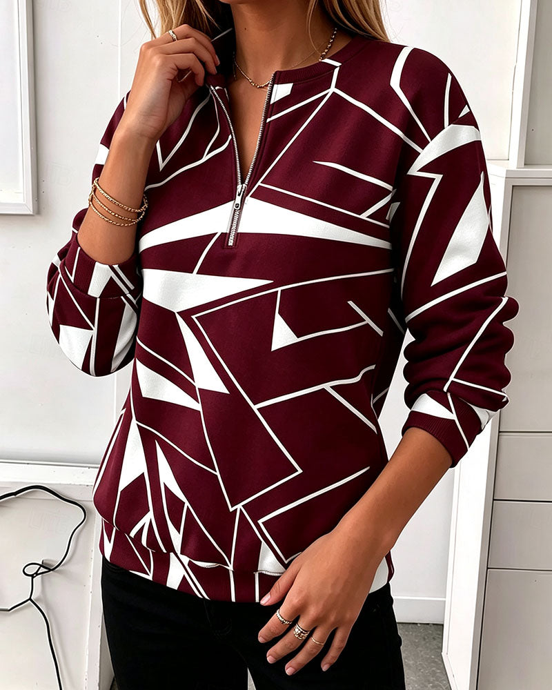 Sweatshirt Décontracté Fermeture Éclair Manches Longues