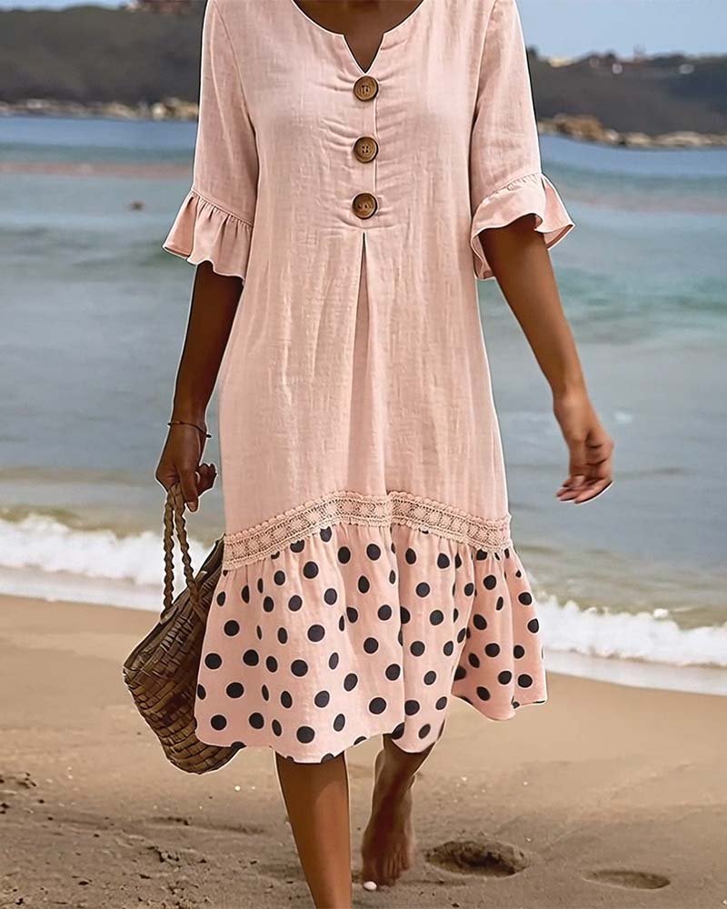 Robe Polka Dot Patchwork Volanté