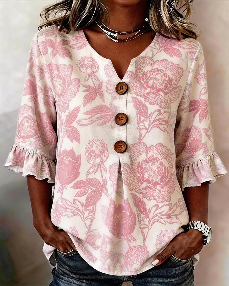 Blouse Imprimée Manchette Volantée