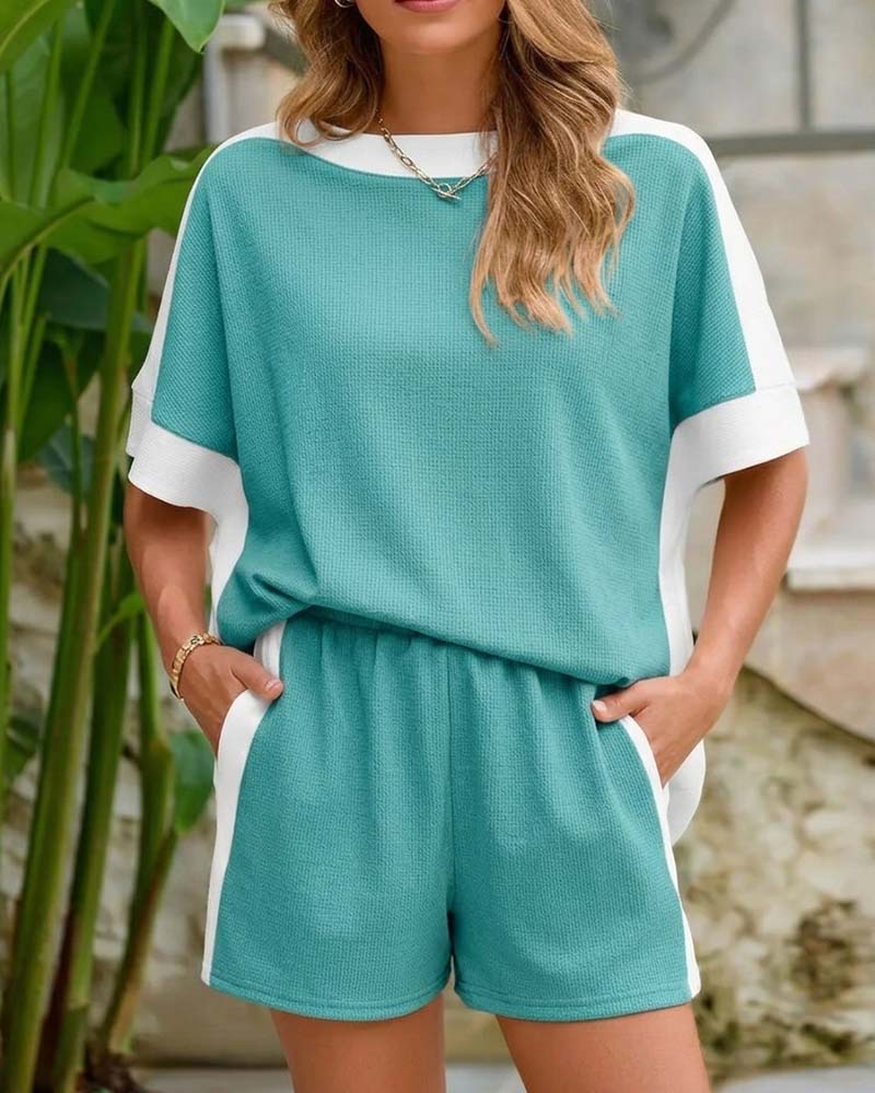 Set Bloc De Couleur Manche Courte Short Décontracté