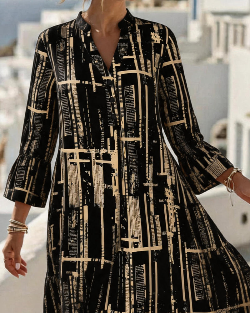 Robe Mandarine Col V Décontractée Rayure