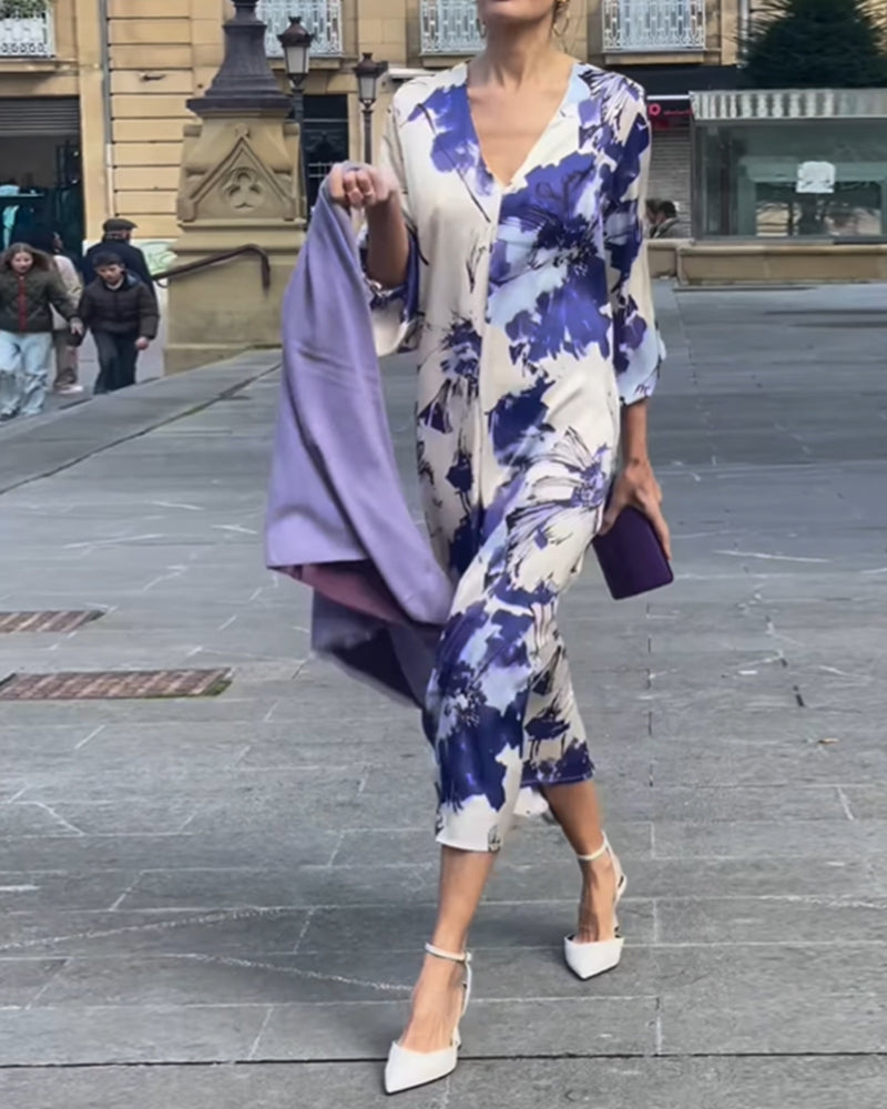 Robe élégante imprimée col V