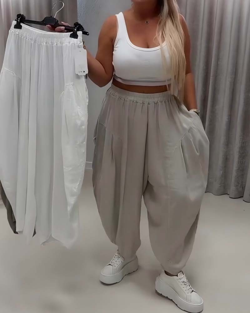 Pantalon Taille Élastique Jambe Large Harem