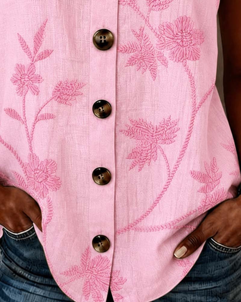 Débardeur Florale Camisole Anneau Métallique