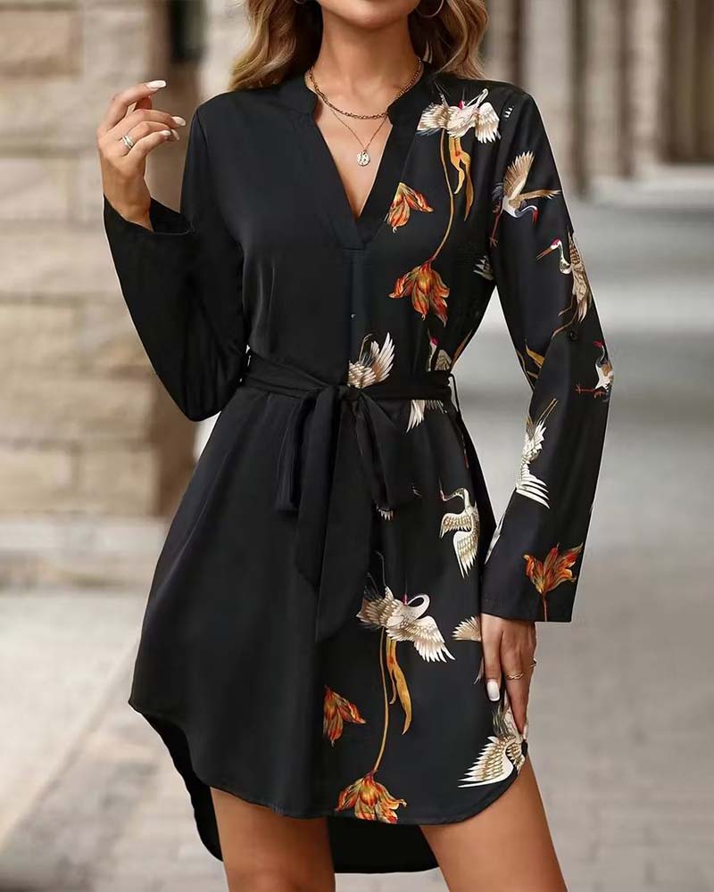 Robe À Col En V Et Impression En Coupe De Couleur