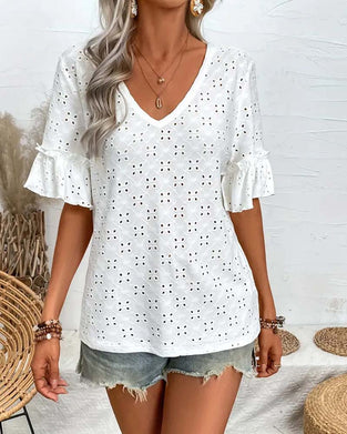 Blouses Trou De Serpentine Volant Col En V Court