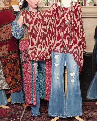 Blouse Manches Chauve-Souris Imprimé Manches Longues