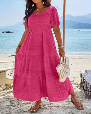 Robe Col Carré Ourlet A Manche Courte