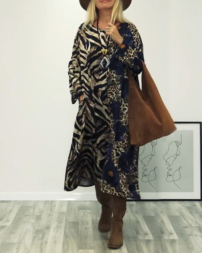 Robe patchwork élégante à imprimé léopard et zèbre