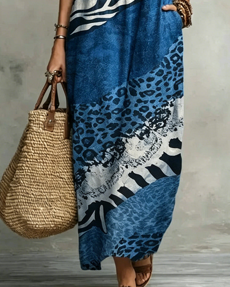 Robe Col En V Volant Motif Patchwork