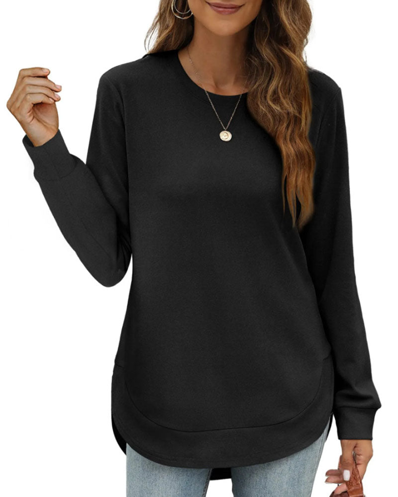 Sweat Col Rond Ourlet Courbé Uni