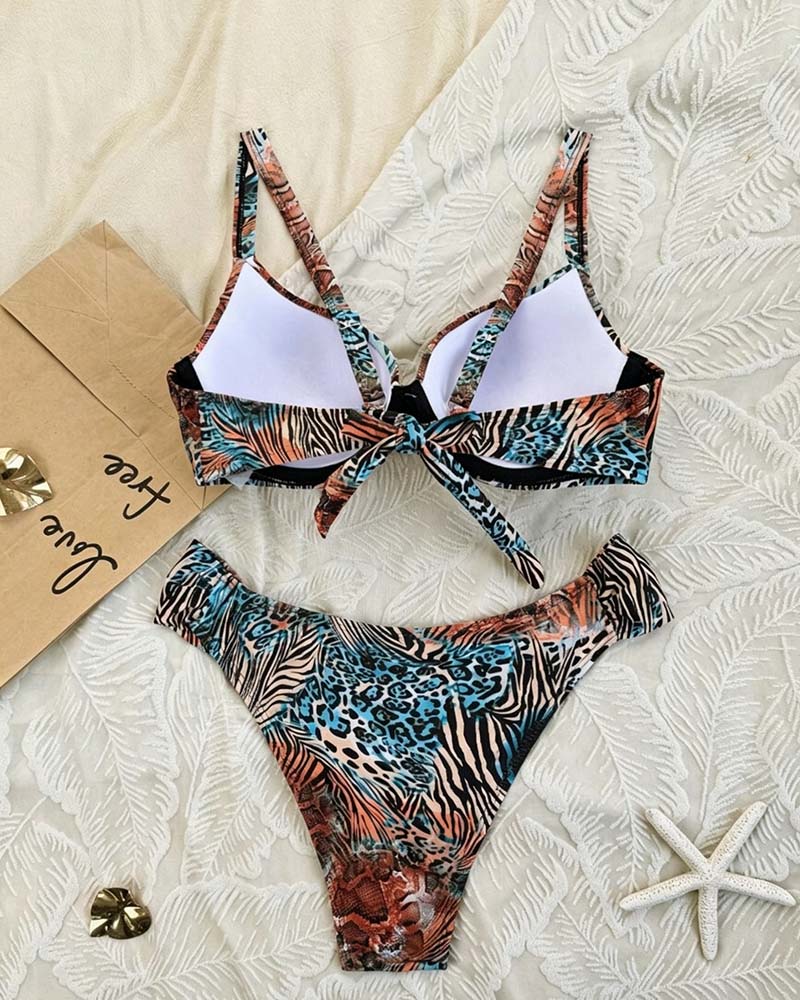 Bikini Léopard Imprimé Bloc De Couleur Bretelles