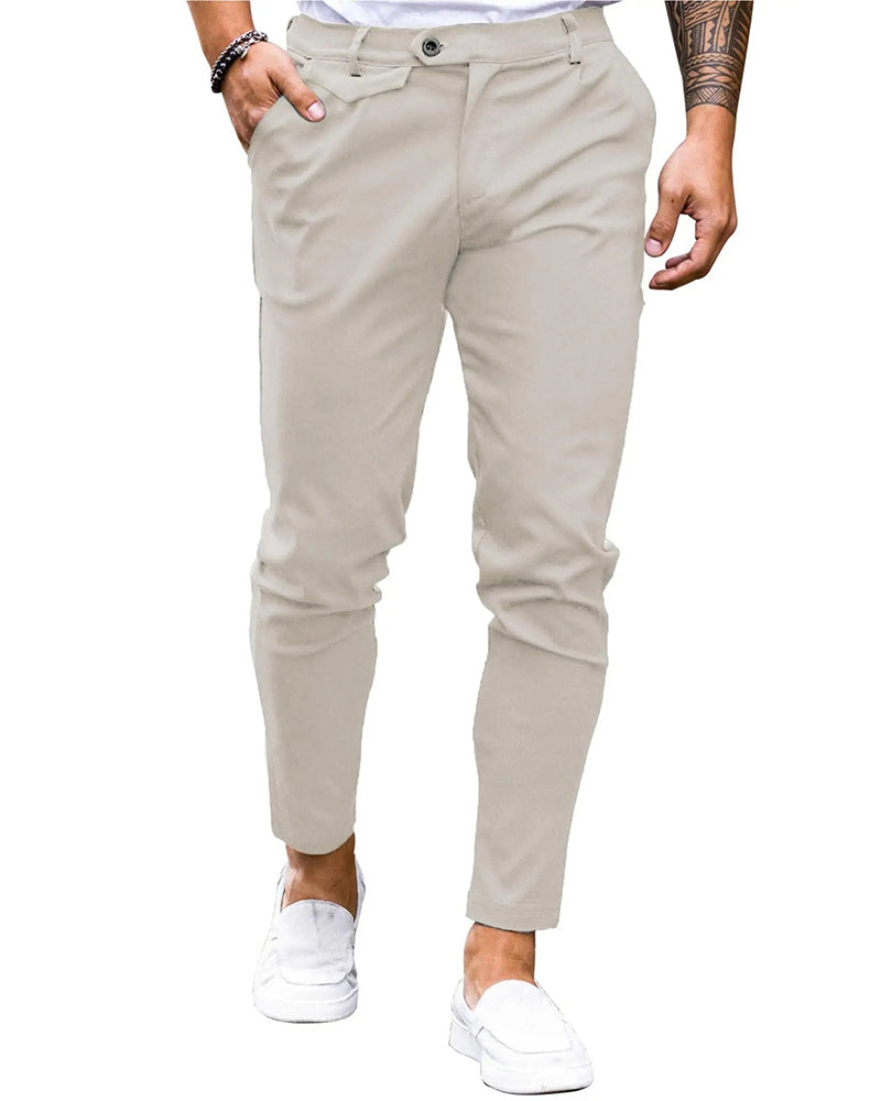 Pantalon Unie Bouton Devant Slim Fit Décontracté