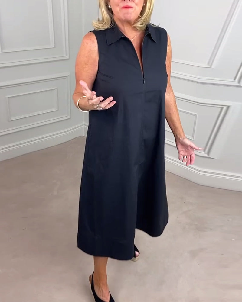 Robe décontractée à revers sans manches de couleur unie