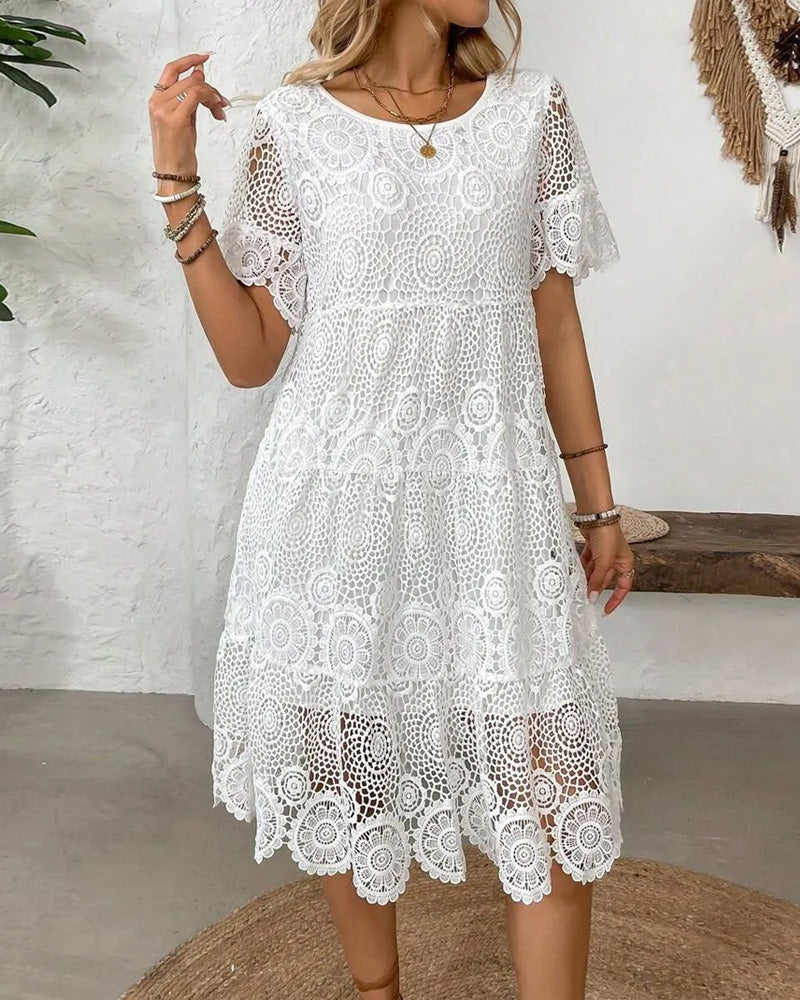 Robes Découpe Dentelle Col Rond