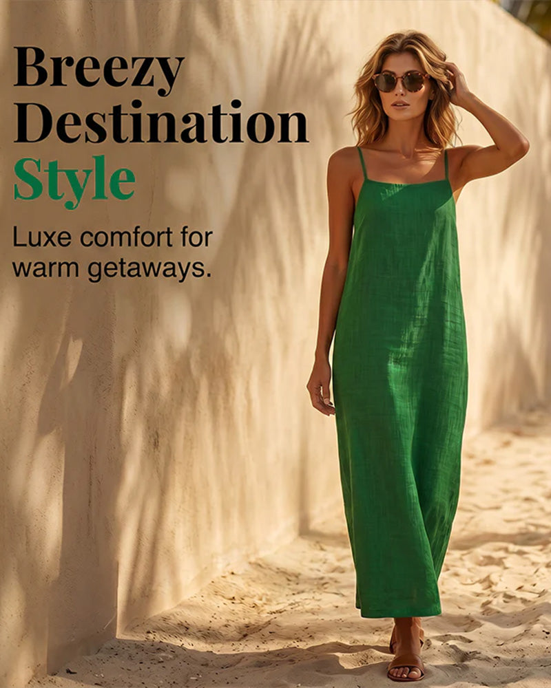 Robe Unie Bretelles Spaghetti Maxi