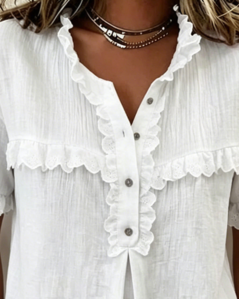 Blouse Col V Demi-Patte De Boutonnage