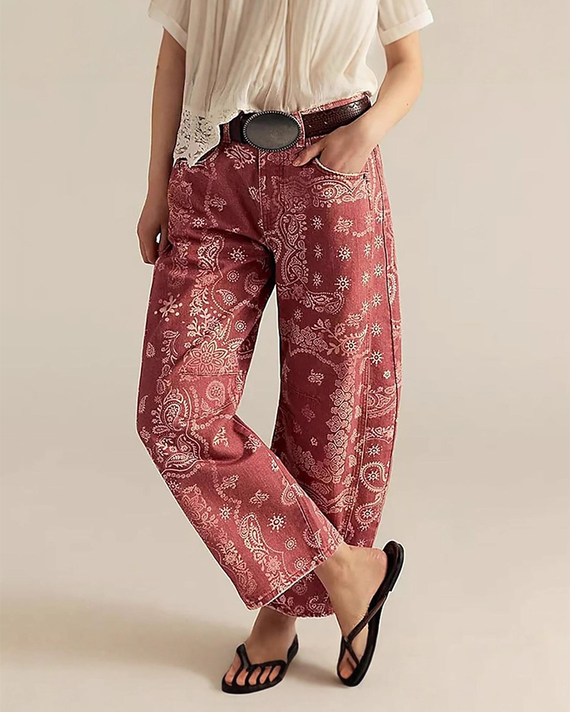 Jean Coupe Loose Imprimé Taille Moyenne