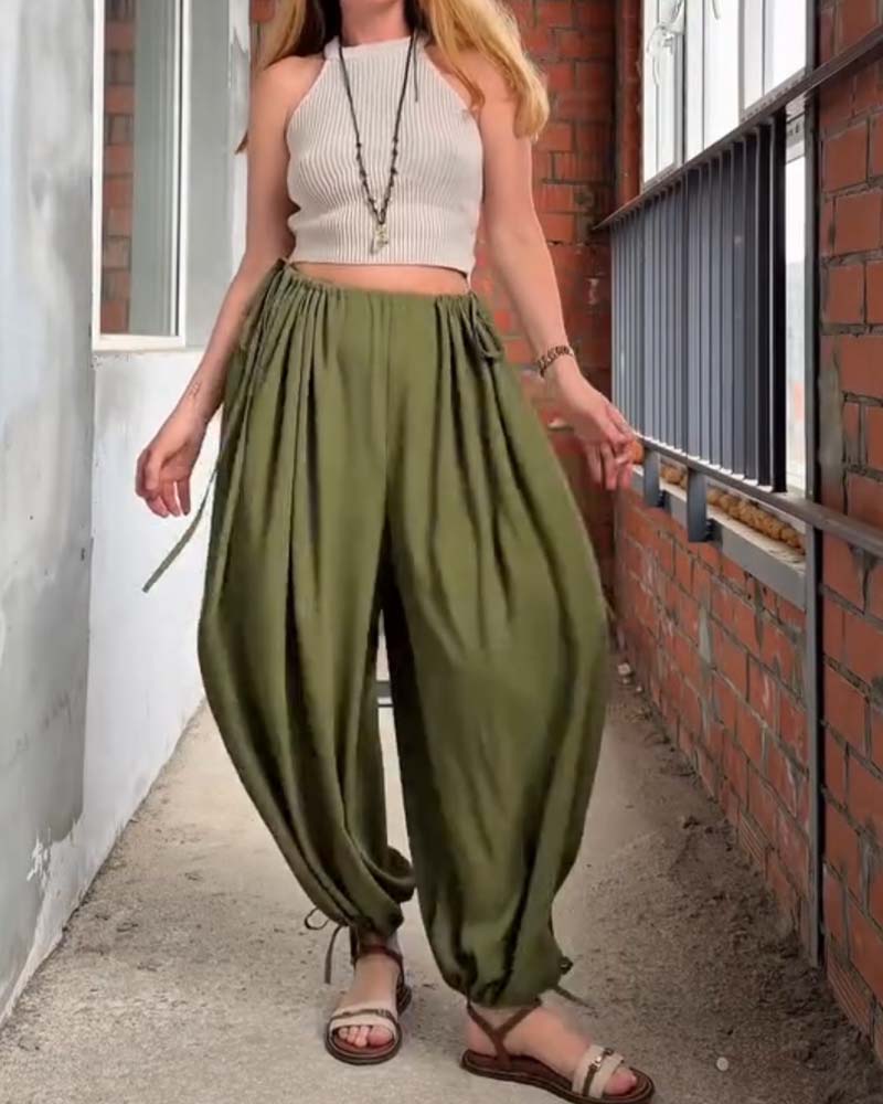 Pantalon Lâche Cordon De Serrage Large Jambe