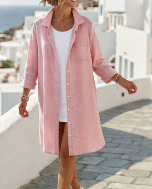 Robe Revers Bouton Longue Chemise