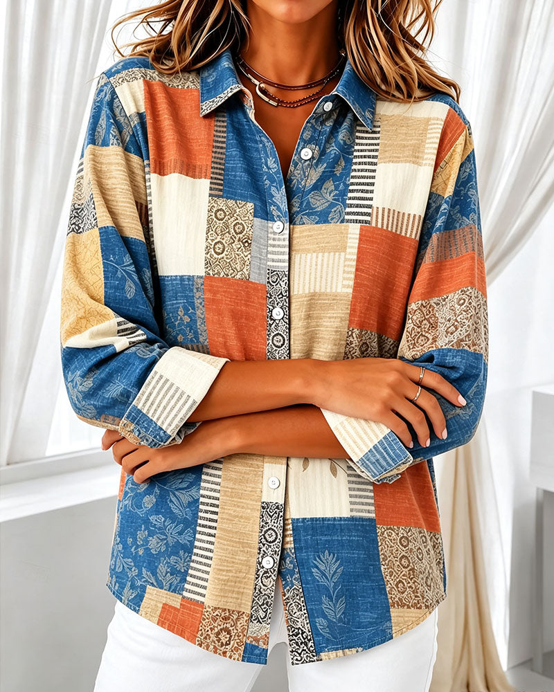 Chemise Carreau Bloc De Couleur Décontractée