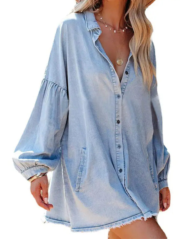 Blouse Manche Bouffante Bouton Décontractée