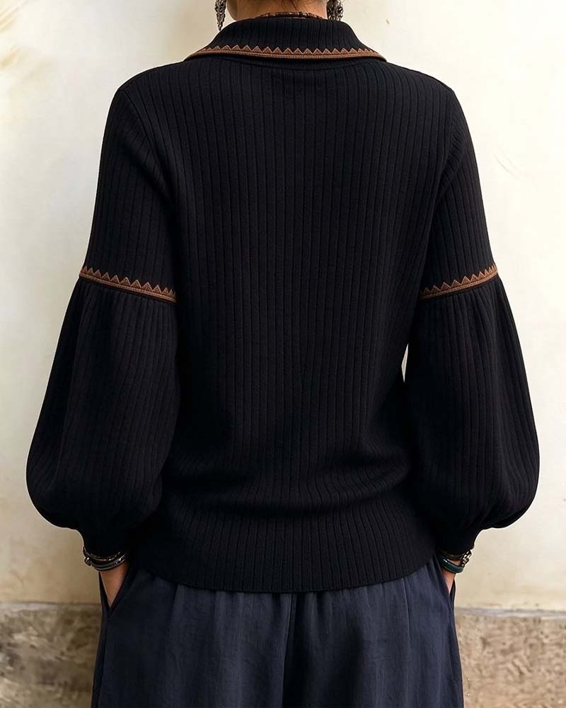 Manteau Col Rabattu Bouton Manche Lanterne