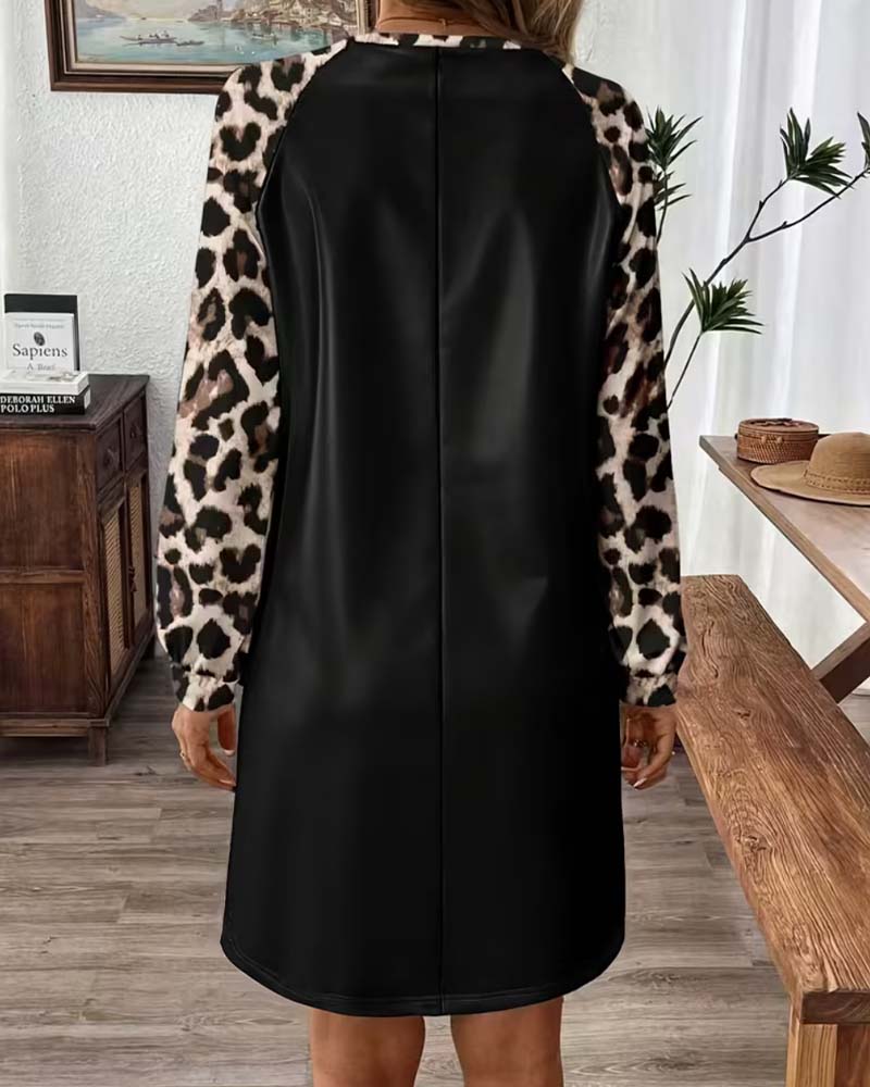 Robe Col-Rond Léopard Patchwork