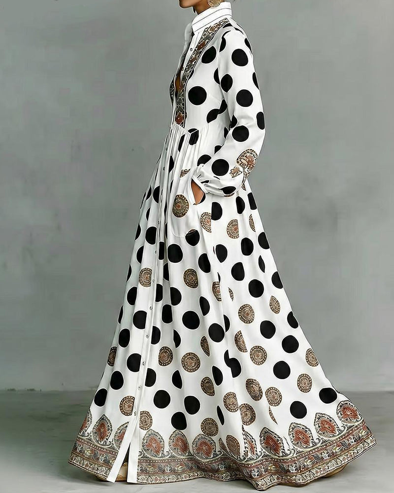 Robe Élégante Grands Pois Jupe Ample