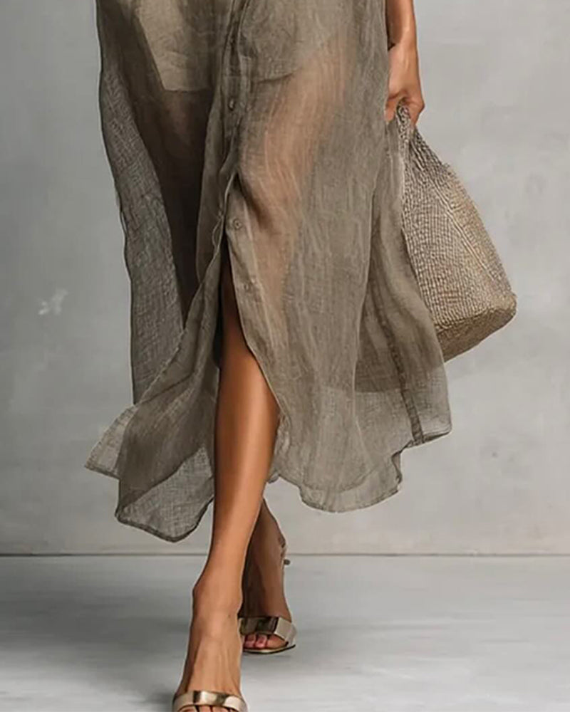 Robe Revers Bouton Fente