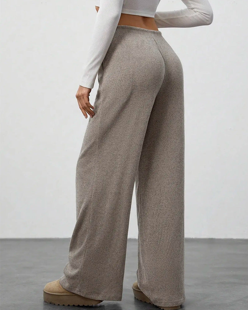 Pantalon Solide Cordon Coupe Large Long