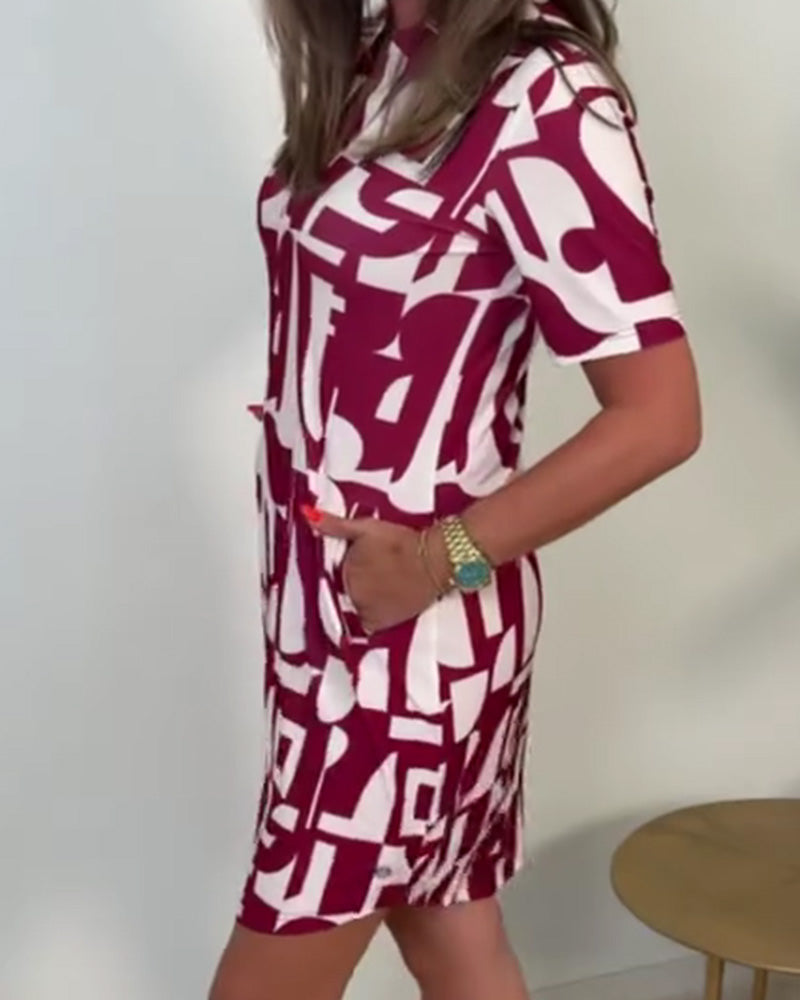 Robe Imprimé Géométrique Manches Courtes Mini