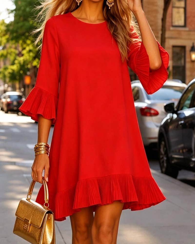Robe Col Rond Volantée Loose