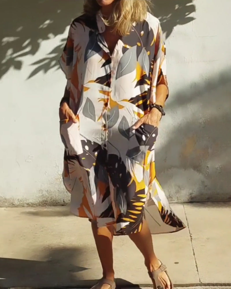 Robe avec poches et imprimé feuille d'érable