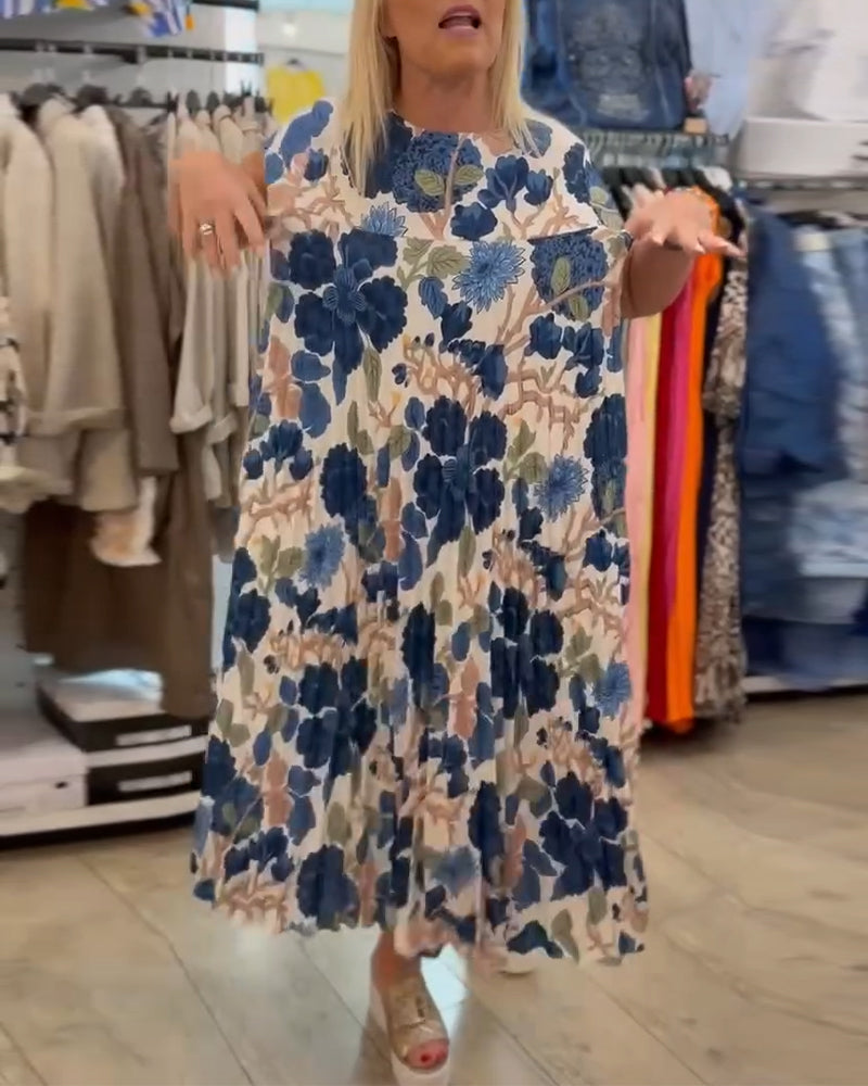 Robe Col Rond Imprimé Floral Élégante