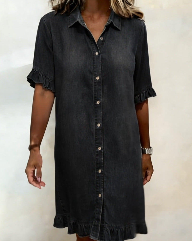 Robe Chemise En Denim À Volants