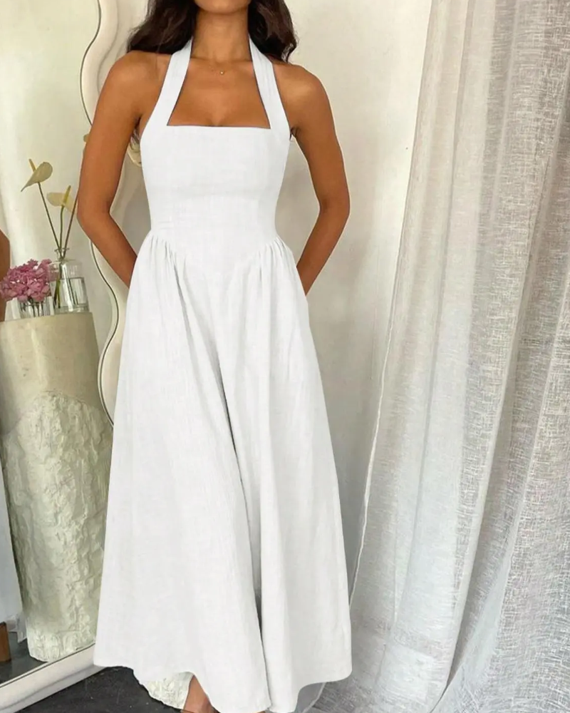 Robe Halter Bretelles Fines Dos Nu