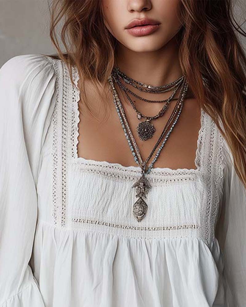 Blouse Col Carré Manches Évasées