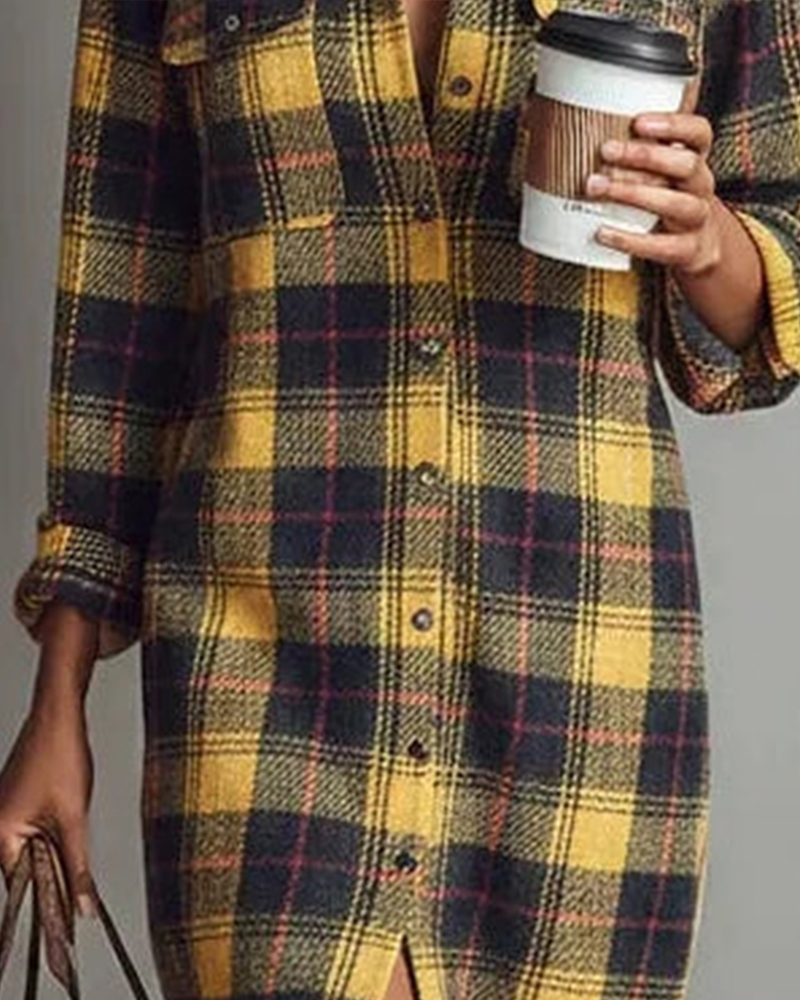 Robe Col Chemise Carreau Manche Longue