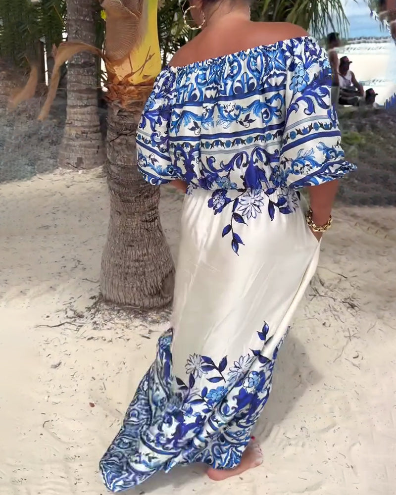 Robe Off-Shoulder Imprimé Resort