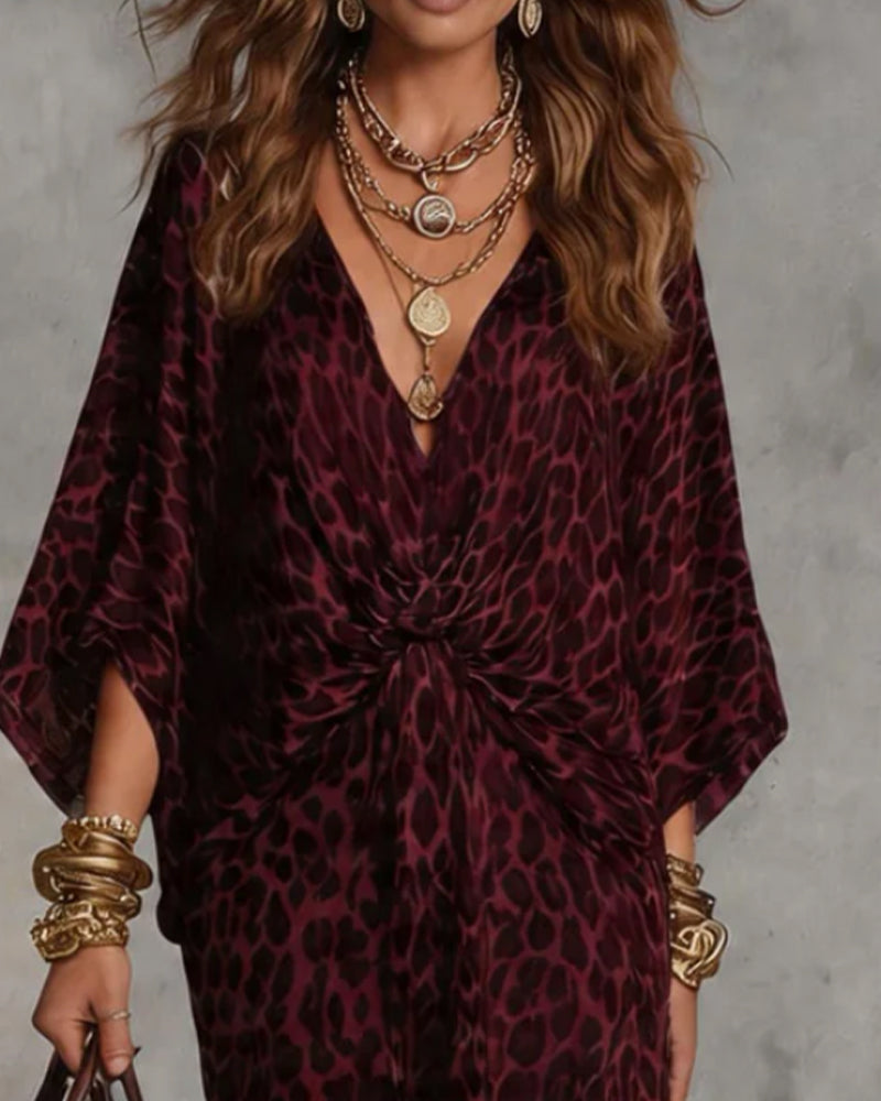 Robe Tendance Léopard Manche Chauve-Souris