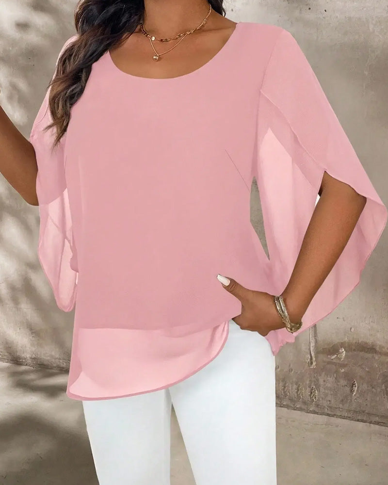 Blouse Col Rond Irrégulière Unie