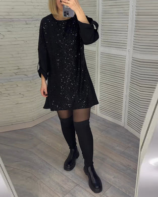 Robe à manches froncées et sequins