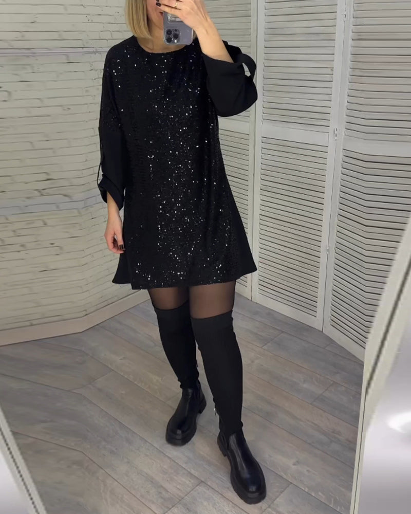 Robe à manches froncées et sequins