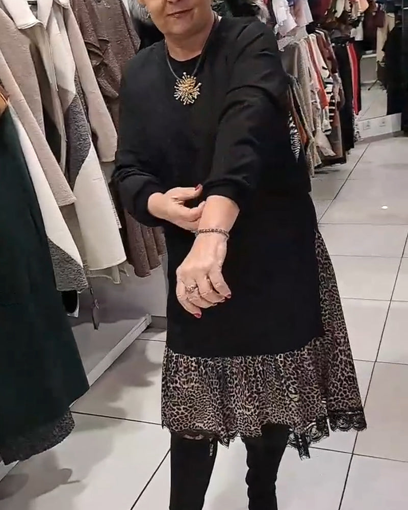 Robe Coupe Ample Grande Taille Imprimé Léopard Inséré